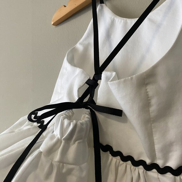 Handmade Children's 100% Cotton White Grosgrain Black Tie Spaghetti Strap Dress - Picture 7 of 10
